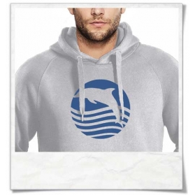 Sunset with Dolphin Hoody for Men in grey, Organic Cotton & Fair Wear