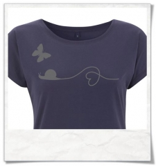 T-Shirt Schmetterling & Schnecke. Dunkel-Blau / Navy