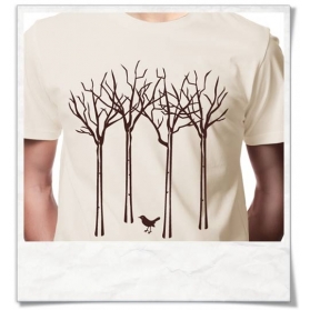 Mens's T-Shirt The bird in the forest, Fair Wear & Organic Cotton in beige