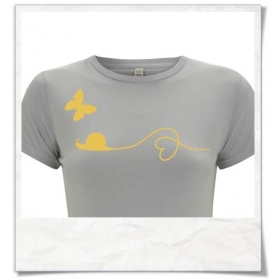 Organic cotton Tee Snail and Butterfly in yellow and gray