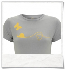 Organic cotton Tee Snail and Butterfly in yellow and gray