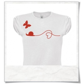 Fair Wear women's / Girls T-Shirt Snail and Butterfly in love in white