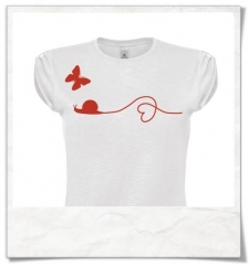 Fair Wear women's / Girls T-Shirt Snail and Butterfly in love in white