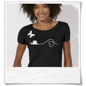  Women's T-Shirt Butterfly & Snail organic cotton, black & white