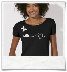 Damen T-Shirt Schmetterling & Schnecke aus Biobaumwolle in Schwarz