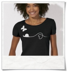  Women's T-Shirt Butterfly & Snail organic cotton, black & white