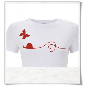 Organic cotton Tee Snail and Butterfly in white and red