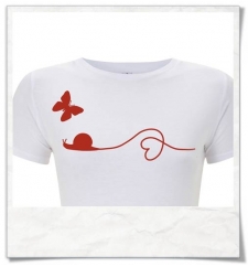 Schnecke und Schmetterling / Frauen T-Shirt in Weiß & Rot / Fair & aus Biobaumwolle