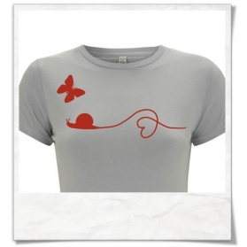 Organic cotton Tee Snail and Butterfly in red and gray