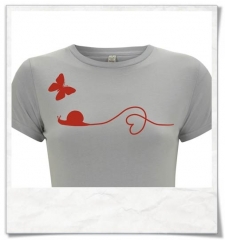 Organic cotton Tee Snail and Butterfly in red and gray