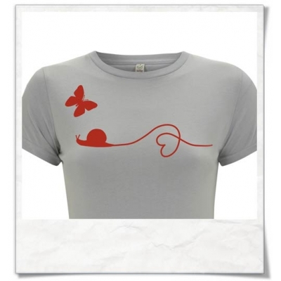 Snail and Butterfly / women T-Shirt / Red & gray / Fair Organic and Eco