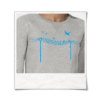 Vögel auf einem Elektromast / Sweatshirt / Grau / Fair und Bio