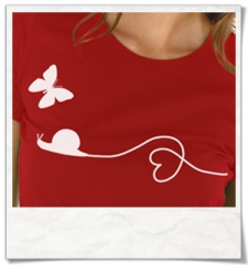 Snail and Butterfly in love / women T-Shirt / Red / Fair Organic and Eco