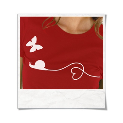 Snail and Butterfly in love / women T-Shirt / Red / Fair Organic and Eco