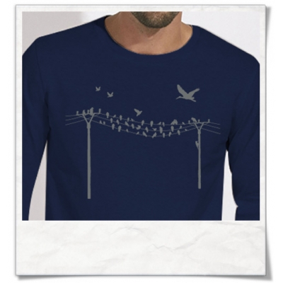  Longsleeve men T-Shirt birds on wire