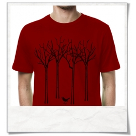 Männer T-Shirt Vogel im Wald in rot