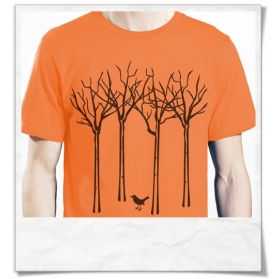 Organic Cotton T-Shirt the bird in the forest in orange