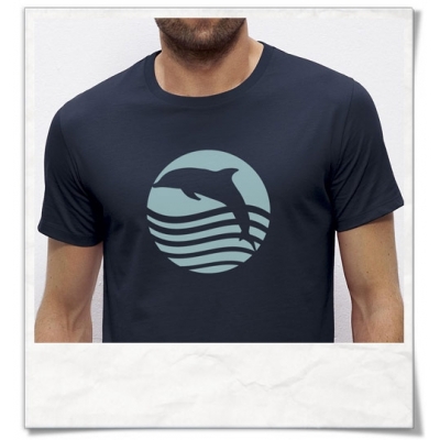 T-Shirt Dolphin Sun Sea for men in blue