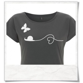 Frauen T-Shirt Schnecke & Schmetterling. Fair hergestellt in Grau
