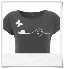 T-Shirt Snail and Butterfly in love / Women T-Shirt / Grey / Fair Wear